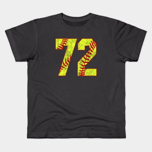 Fastpitch Softball Number 72 #72 Softball Shirt Jersey Uniform Favorite Player Biggest Fan Kids T-Shirt by TeeCreations